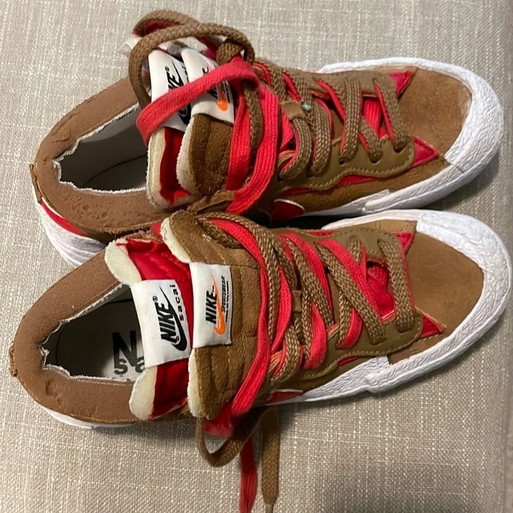 Nike Sacai Blazer Sneakers Men Size 5 LowRider Brown Red - Picture 3 of 11